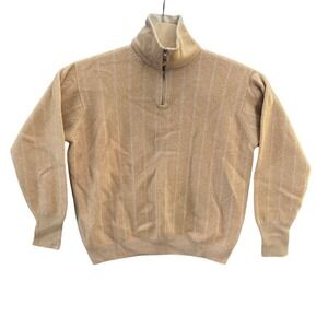 Maus & Hoffman Italy Wool Cashmere Quarter Zip Sweater Tan Textured Stripe L
